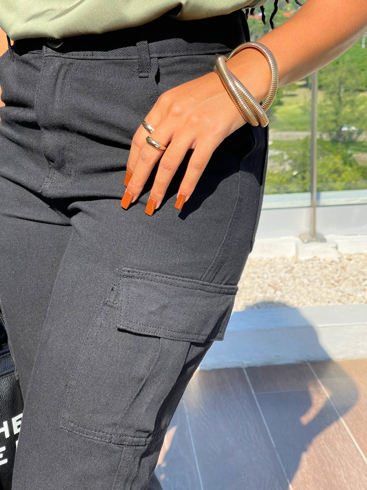 High Standards Wide Leg Cargo Jeans-Black