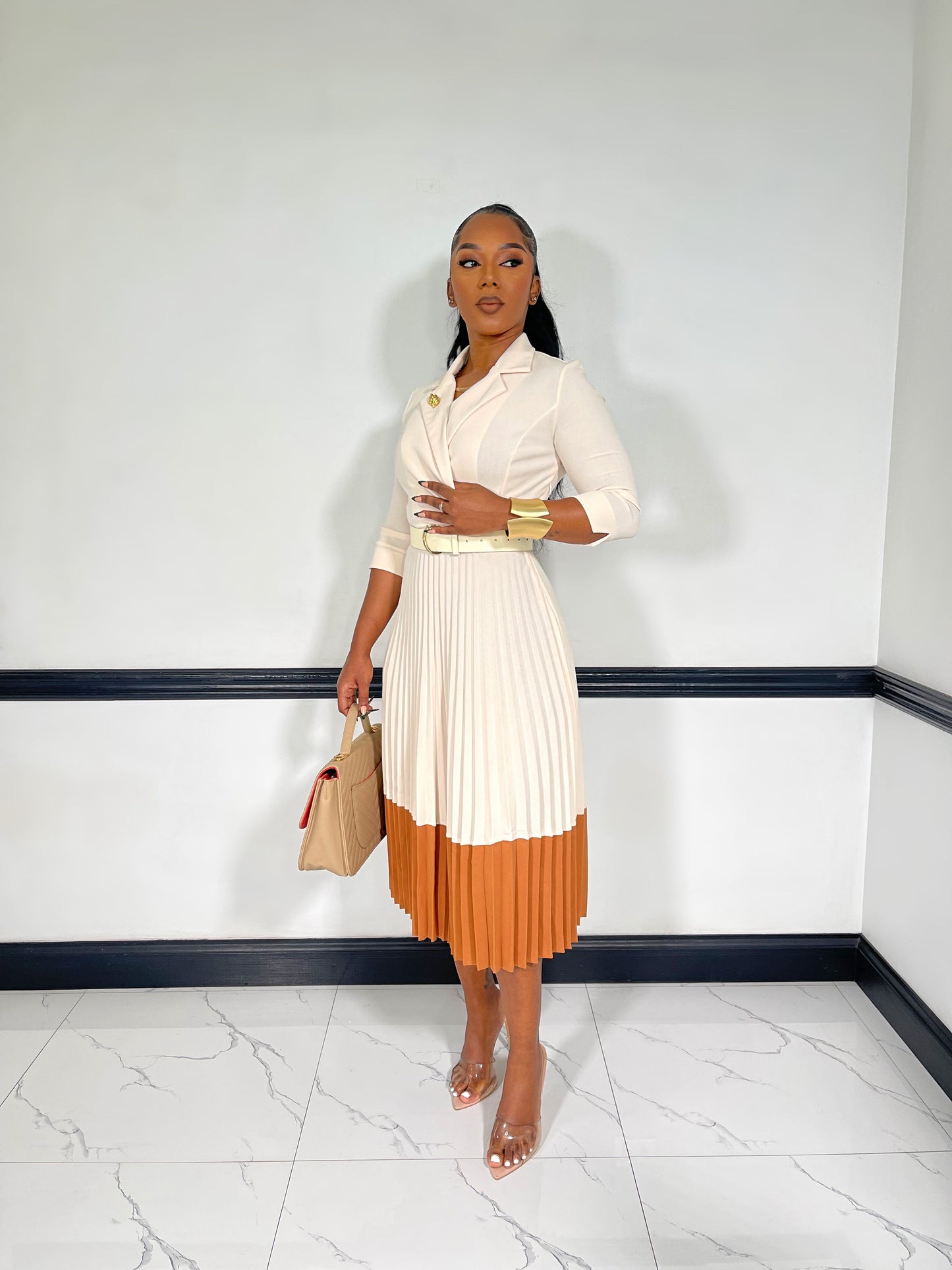 Command Presence Midi Dress-Beige