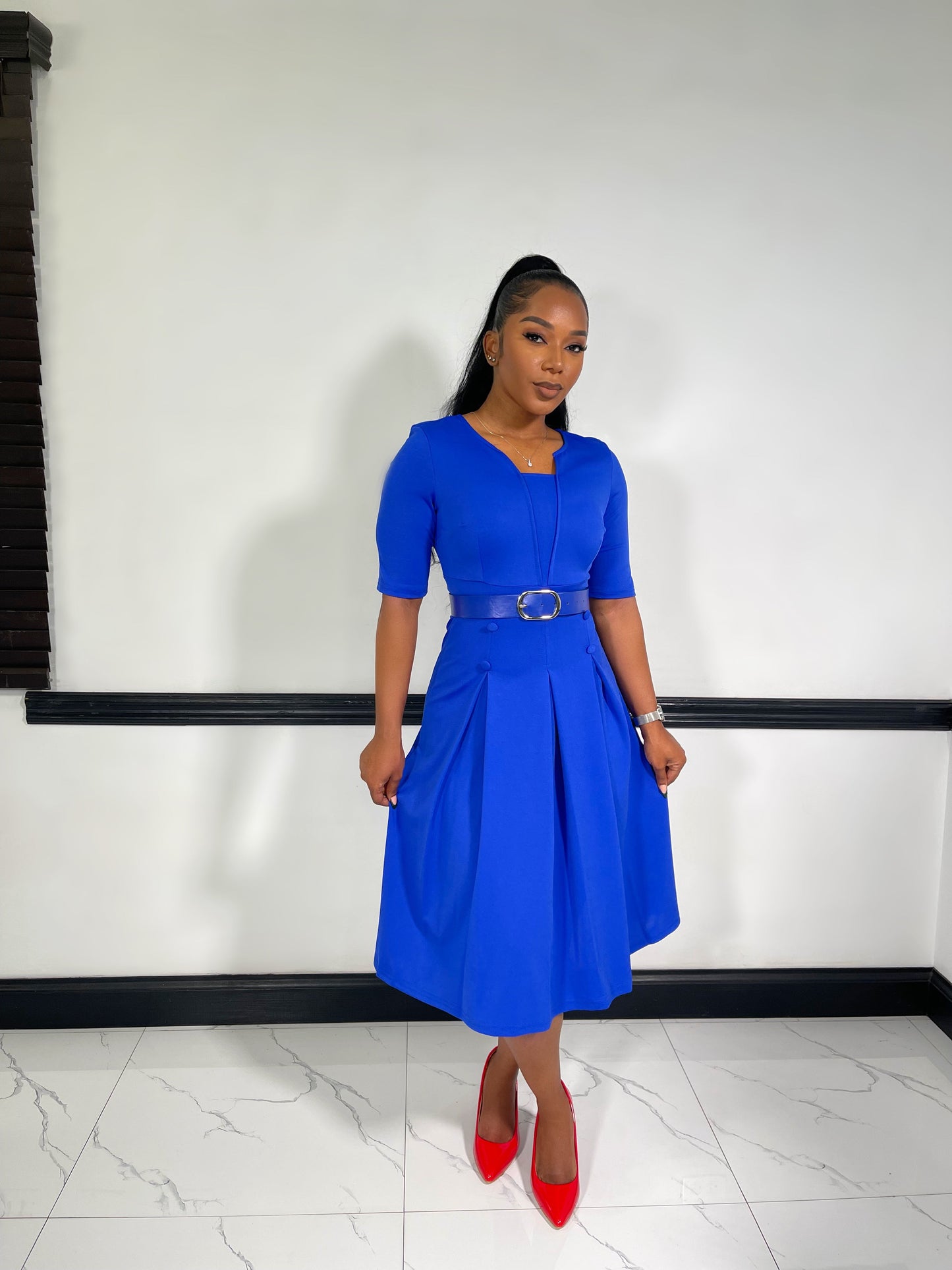 The CEO Style Midi Dress-Blue