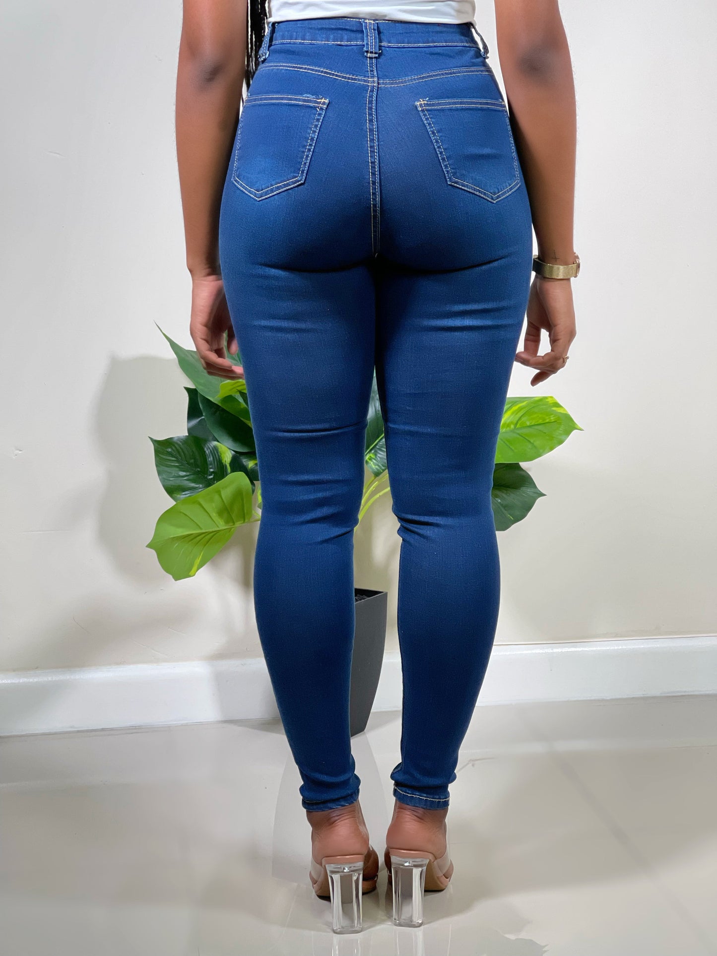 Becky High Waist Skinny Jeans-Dark Blue