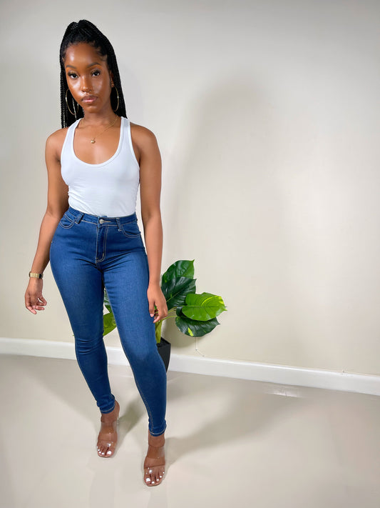 Becky High Waist Skinny Jeans-Dark Blue