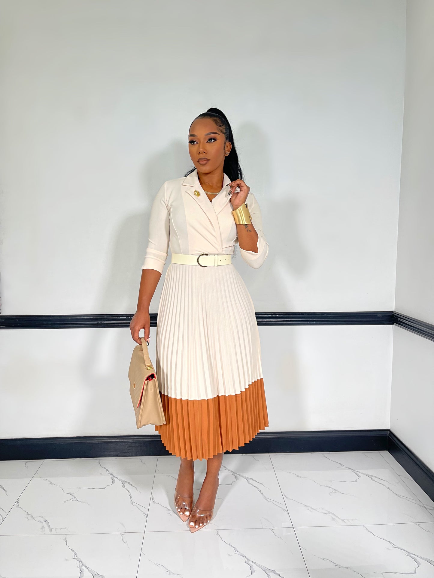 Command Presence Midi Dress-Beige
