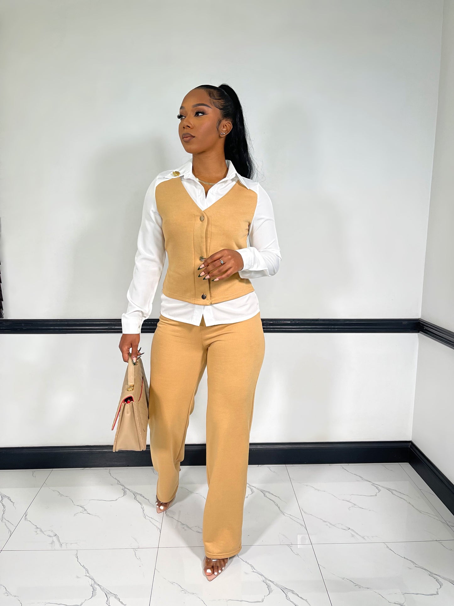 Everyday Edge Pants Set-Khaki