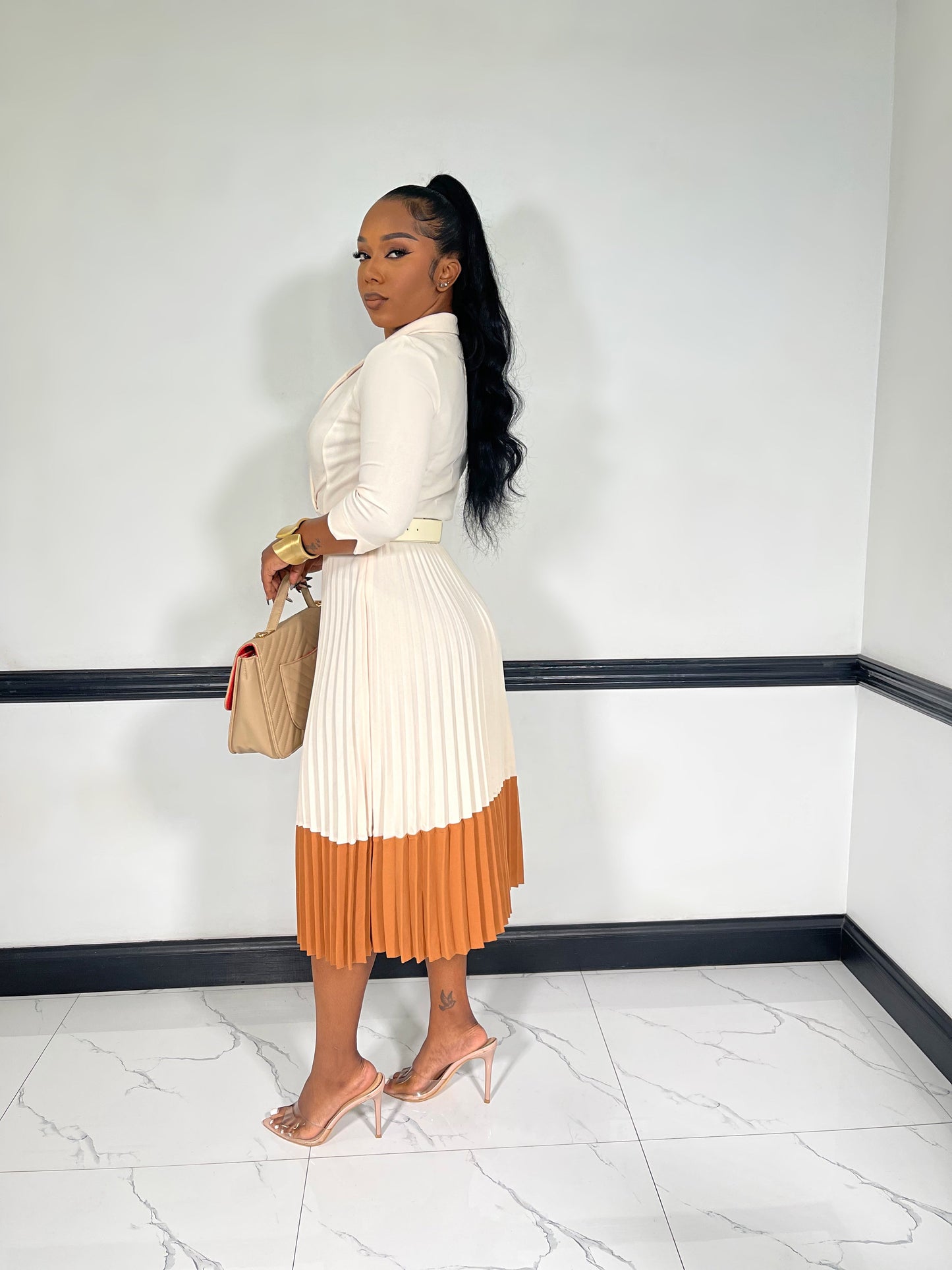 Command Presence Midi Dress-Beige