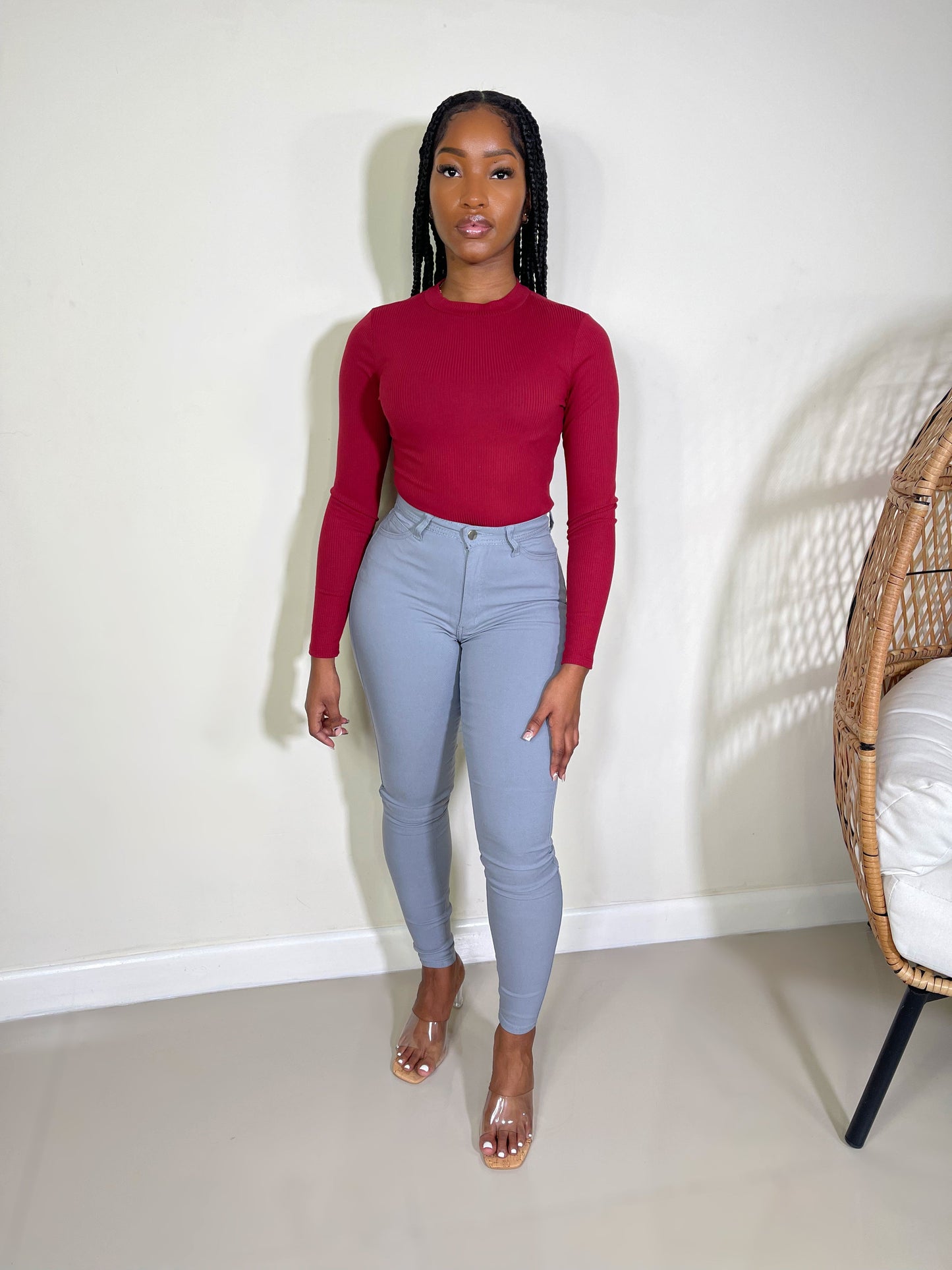 Classic Girl High Rise Skinny Jeans-Light Grey