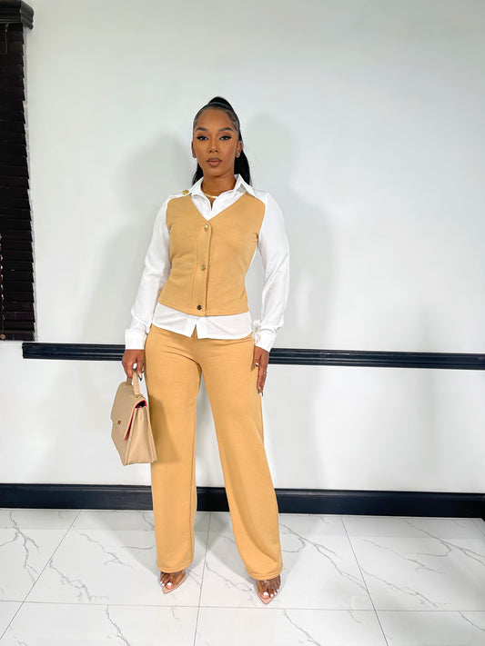 Everyday Edge Pants Set-Khaki